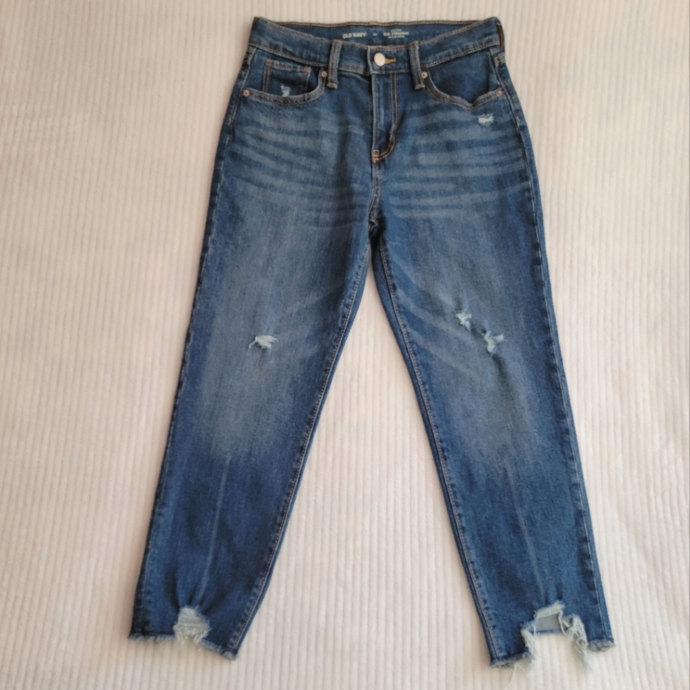Old Navy Girl's OG Straight High Rise Built In Tough Distressed Jeans Size 12